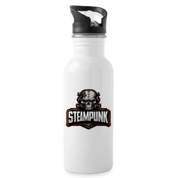Steampunk Schädel – Mechanisches Retro Motiv - Trinkflasche mit integriertem Trinkhalm - Weiß - Rechts