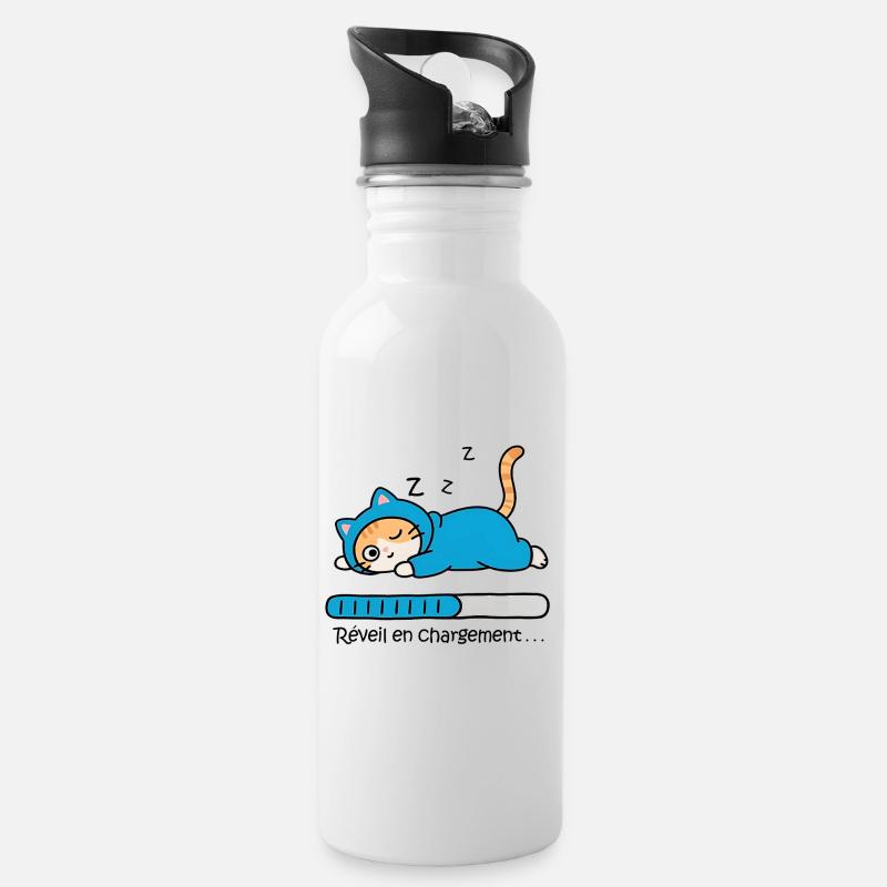 Cat alarm clock charging... - Water bottle with straw - white