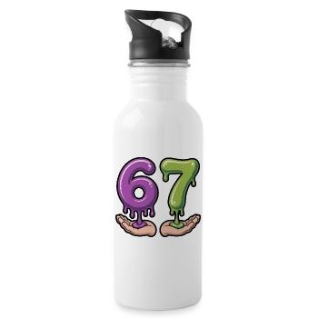 67 - Lustiges Hirnrot T-Shirt - Trinkflasche mit integriertem Trinkhalm - Weiß - Rechts