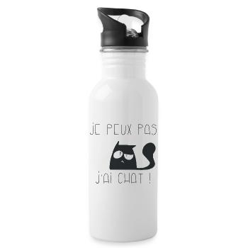 Je peux pas j'ai chat interrogateur - Gourde avec paille intégrée - blanc - Droite