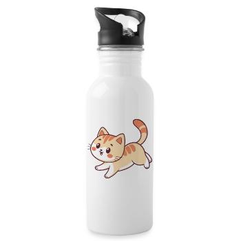 Happy Kitten Illustration - Water bottle with straw - white - Right