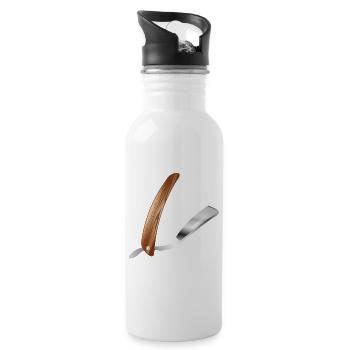 Klassisches Barber Rasiermesser im Retro Stil - Trinkflasche mit integriertem Trinkhalm - Weiß - Rechts