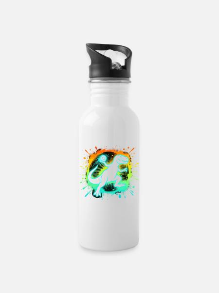 Handballer T-Rex Grafik Kinder Teenager Lustig - Trinkflasche mit integriertem Trinkhalm - Weiß