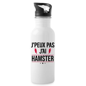 Ich kann nicht, ich habe Hamster-Hamster-Humor - Trinkflasche mit integriertem Trinkhalm - Weiß - Rechts