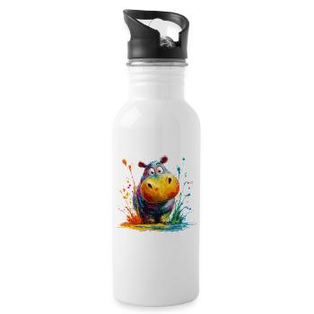 Colorful Hippo Splash - Water bottle with straw - white - Right