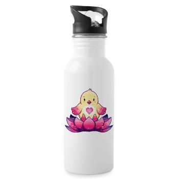 Hearts chicks on lotus - Water bottle with straw - white - Right