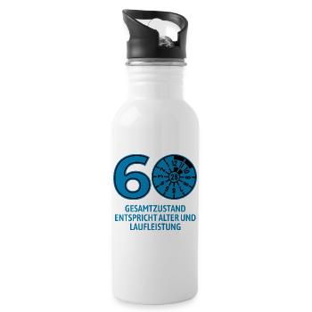 HU Januar 2026 - 60 Jahre - Geburtstag Geschenk - Trinkflasche mit integriertem Trinkhalm - Weiß - Rechts