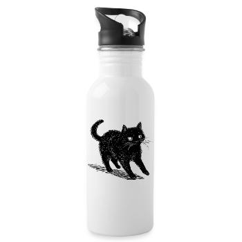 Quirky Black Cat Doodle – Cute & Spooky Vibes - Water bottle with straw - white - Right