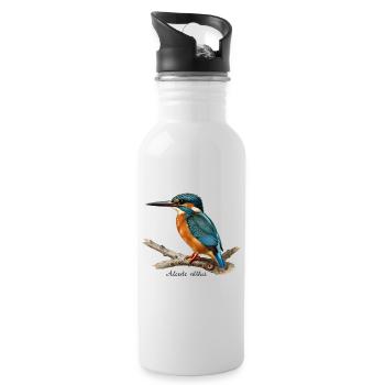 Colorful Kingfisher on Branch - Water bottle with straw - white - Right