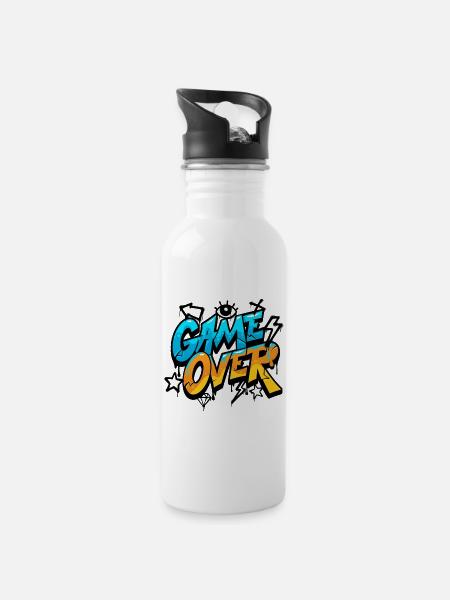 Game Over Graffiti Splash Tee - Trinkflasche mit integriertem Trinkhalm - Weiß