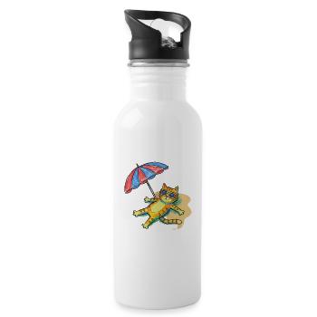 Colorful beach cat with parasol - Water bottle with straw - white - Right