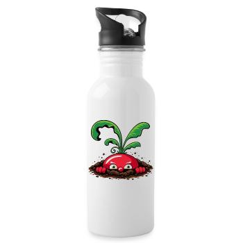 Neugieriges Radieschen aus der Erde  - Trinkflasche mit integriertem Trinkhalm - Weiß - Rechts