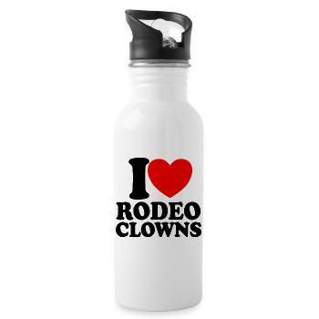 I Love Rodeo Clowns, Red Heart Rodeo Clowns - Water bottle with straw - white - Right