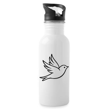 Friedenstaube Silhouette - Trinkflasche mit integriertem Trinkhalm - Weiß - Rechts