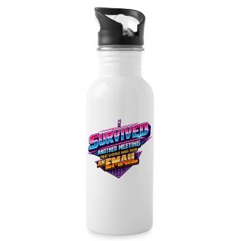 Office Email Saying 80s Retro - Water bottle with straw - white - Right