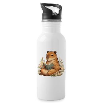 Lesendes Capybara mit Blumen Buchliebhaber - Trinkflasche mit integriertem Trinkhalm - Weiß - Rechts