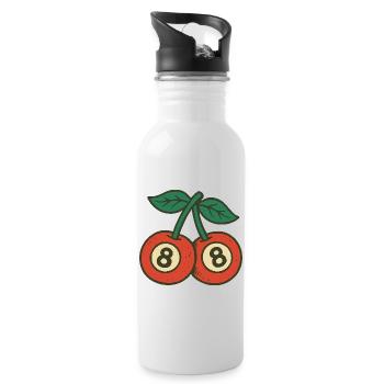 Playful Cherries Duo with Wide Eyes - Water bottle with straw - white - Right