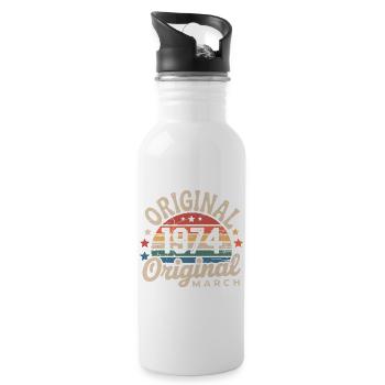 Geboren im März 1974, Ausgabe 1974, Vintage März 1974 - Trinkflasche mit integriertem Trinkhalm - Weiß - Rechts