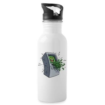 Gieriger Geldautomat Cartoon - Trinkflasche mit integriertem Trinkhalm - Weiß - Rechts