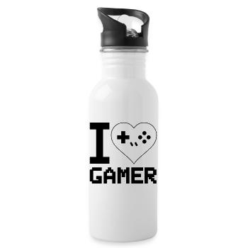 I Love Gamer - Trinkflasche mit integriertem Trinkhalm - Weiß - Rechts