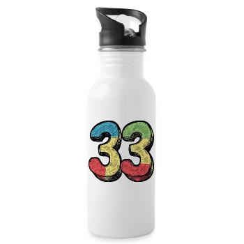 33 Zahl Bunt - Trinkflasche mit integriertem Trinkhalm - Weiß - Rechts