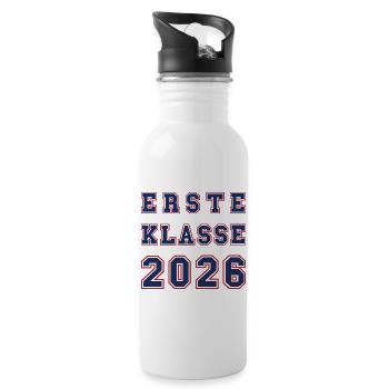 ERSTE KLASSE 2026 - Einschulung Schulkind rot blau - Trinkflasche mit integriertem Trinkhalm - Weiß - Rechts