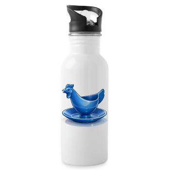 Blauer DDR Eierbecher Huhn Fanart, Ostalgie - Trinkflasche mit integriertem Trinkhalm - Weiß - Rechts