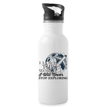 Love the World Never Stop Exploring Graphic - Trinkflasche mit integriertem Trinkhalm - Weiß - Rechts