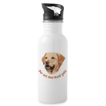 Labrador. Der mit dem Hund geht - Trinkflasche mit integriertem Trinkhalm - Weiß - Rechts