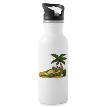 Crocodile on the palm beach - Water bottle with straw - white - Right