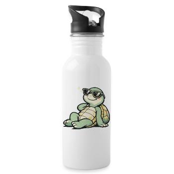 Schildkröte mit Sonnenbrille - Trinkflasche mit integriertem Trinkhalm - Weiß - Rechts
