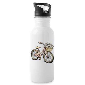Blumenkorb-Fahrrad Pastellstil - Trinkflasche mit integriertem Trinkhalm - Weiß - Rechts