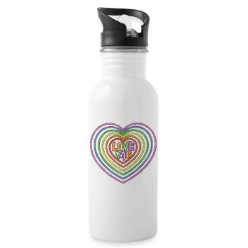 Colorful Love Me Text Hearts Shape Print - Water bottle with straw - white - Right