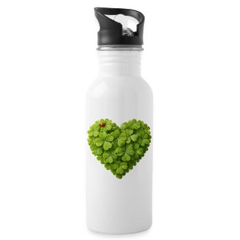 Herz aus Kleeblättern mit Marienkäfer  - Trinkflasche mit integriertem Trinkhalm - Weiß - Rechts