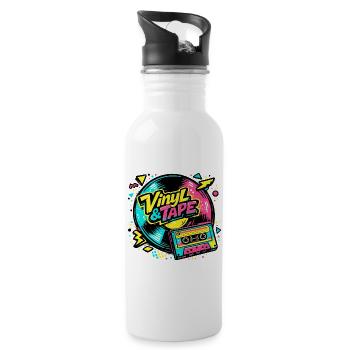 Vinyl & Tape Neon Retro - Trinkflasche mit integriertem Trinkhalm - Weiß - Rechts