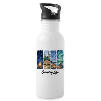 Camping Life Watercolor Adventure with Tent trees - Water bottle with straw - white - Right