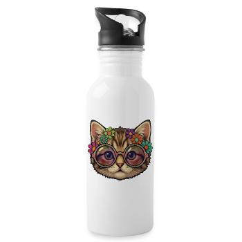 Hippie Kätzchen Katze - Trinkflasche mit integriertem Trinkhalm - Weiß - Rechts