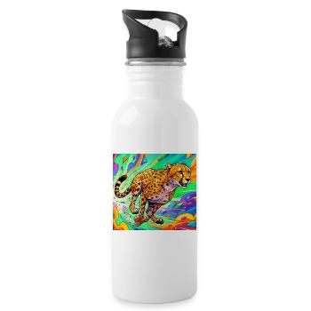 cheetah - Water bottle with straw - white - Right