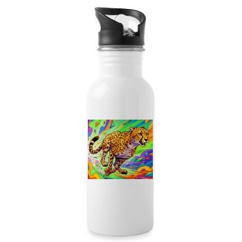 cheetah - Water bottle with straw - white - Right