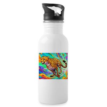 cheetah - Water bottle with straw - white - Right