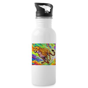 cheetah - Water bottle with straw - white - Right