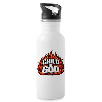 Child Of God Retro Streetwear Flames - Water bottle with straw - white - Right