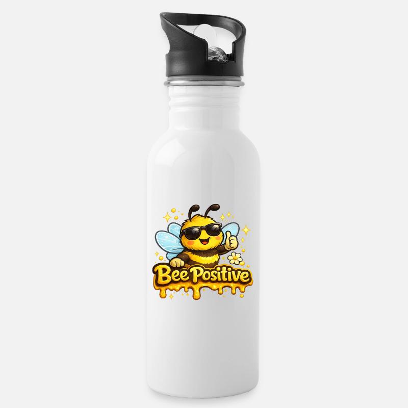 Bee Positiv - Trinkflasche mit integriertem Trinkhalm - Weiß