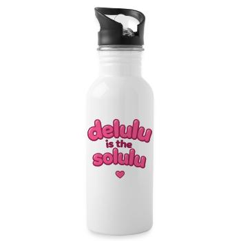 Delulu Pink Bubble Text - Trinkflasche mit integriertem Trinkhalm - Weiß - Rechts