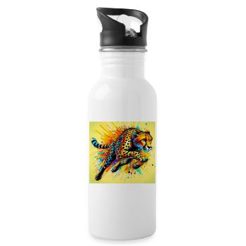 cheetah - Water bottle with straw - white - Right