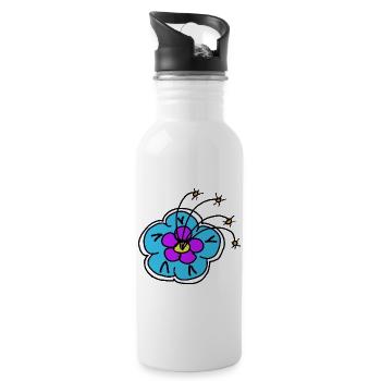 Blaue Blume Blumenmotiv Retro Blume - Trinkflasche mit integriertem Trinkhalm - Weiß - Rechts