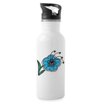 Handgezeichnete blaue Blume Kinder Kind - Trinkflasche mit integriertem Trinkhalm - Weiß - Rechts