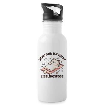 Savasana Yoga Katze - Lustiges Yogi Geschenk - Trinkflasche mit integriertem Trinkhalm - Weiß - Rechts