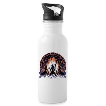 Three witches performing ritual by the fire in front of magic - Water bottle with straw - white - Right