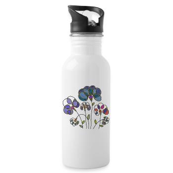 Blumen - Trinkflasche mit integriertem Trinkhalm - Weiß - Rechts